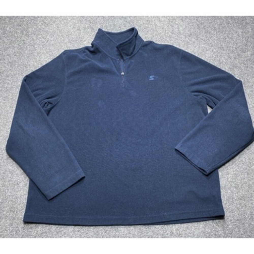 Starter Pullover Mens XL Blue Waffle Knit Fleece Quarter Zip Mock Neck‎ Athletic